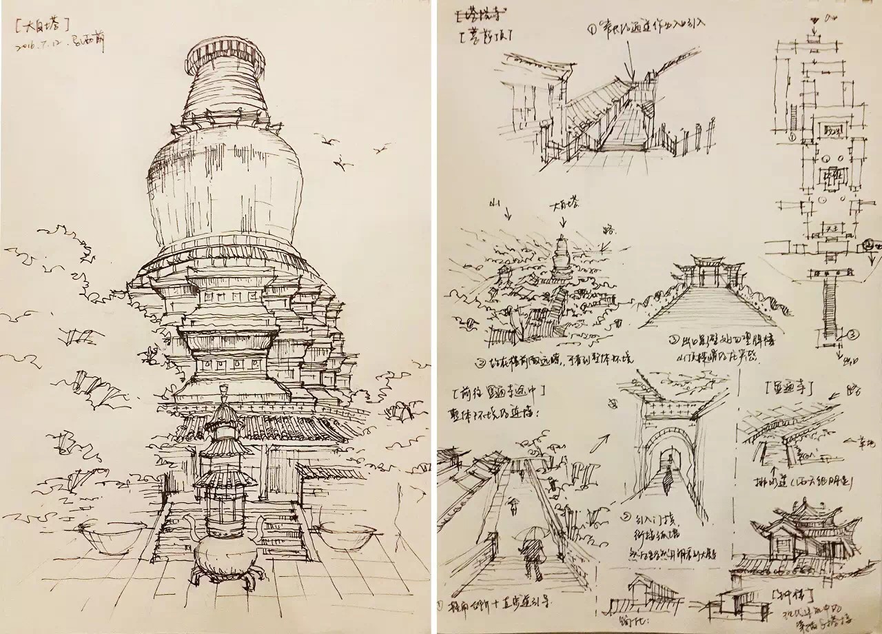 图9,五台山(大白塔-菩萨顶-显通寺),马雨萌速写